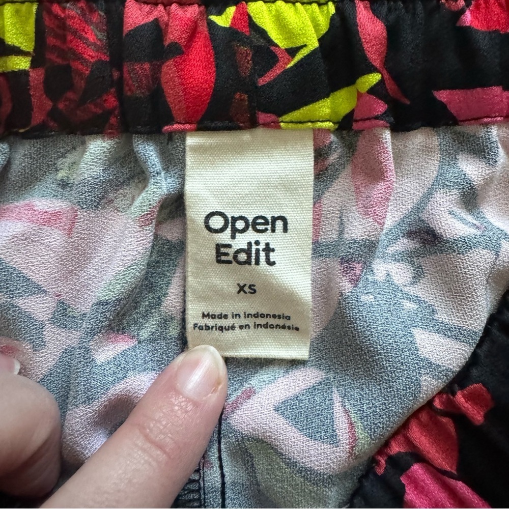 Open Edit Satin Floral Midi Skirt Black Pink Yellow XS - Picture 10 of 11